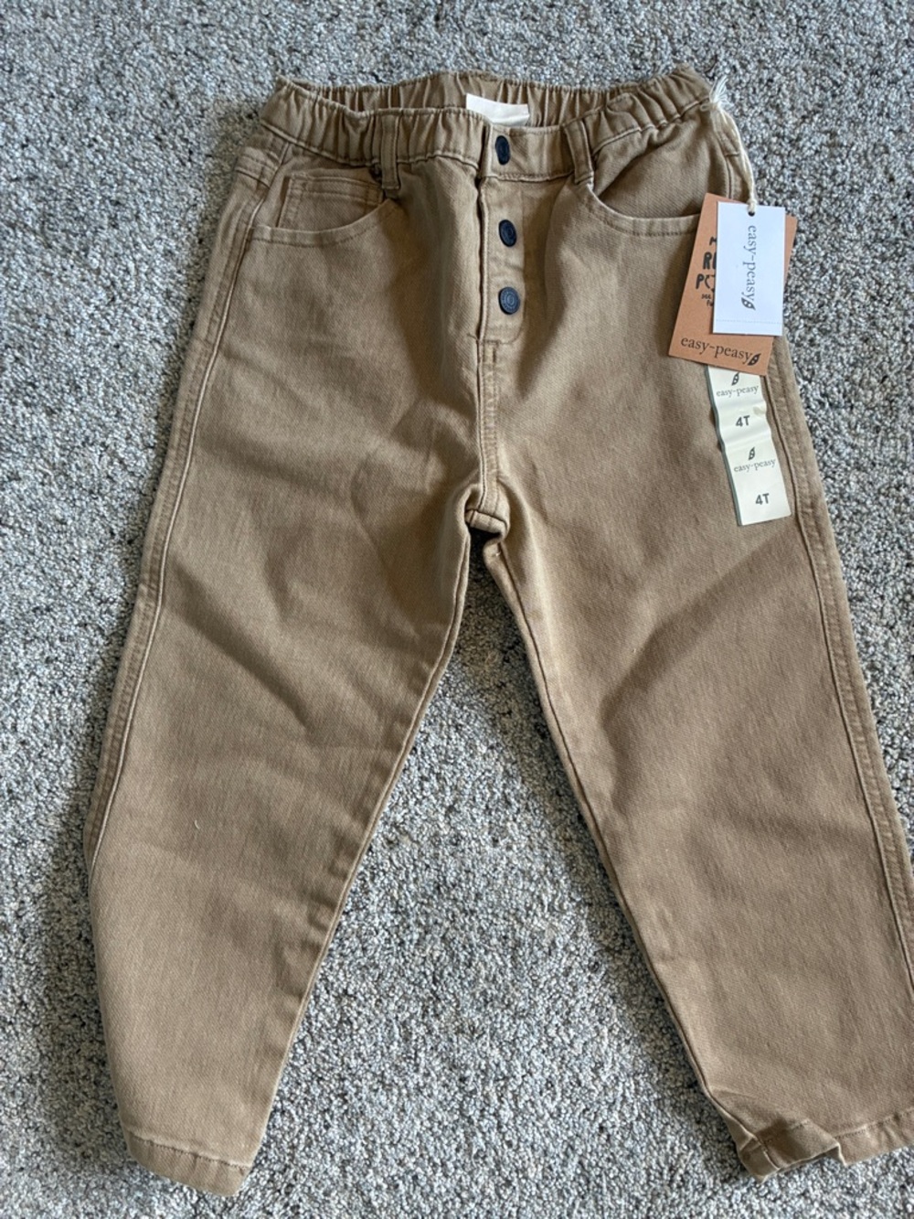 Easy Peasy Kids Tan Elastic Waist Button Pants - 4T